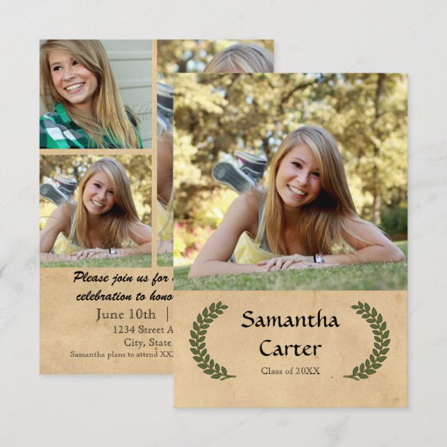 Laurel Leaf - Faire-part de 3x5 (Devant / Derrière)