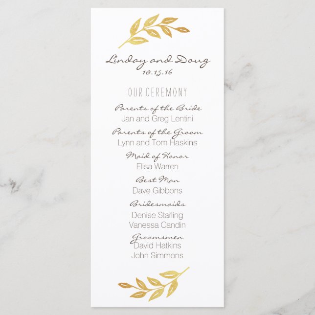 Laurel Leaf Gold Wedding Programme (Devant)