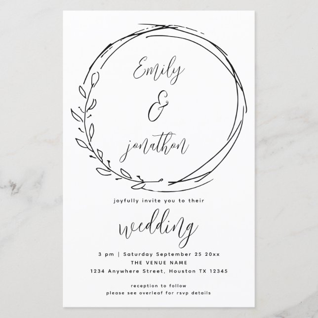 Laurel Leaf Wreath QR Code Script Wedding Invite (Devant)