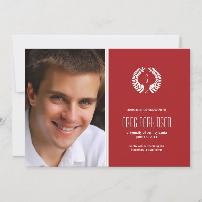 Laurel Monogramme Faire-part de graduation (Devant)