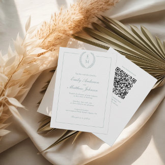 Laurel Monogramme Faire-part de mariage QR Code