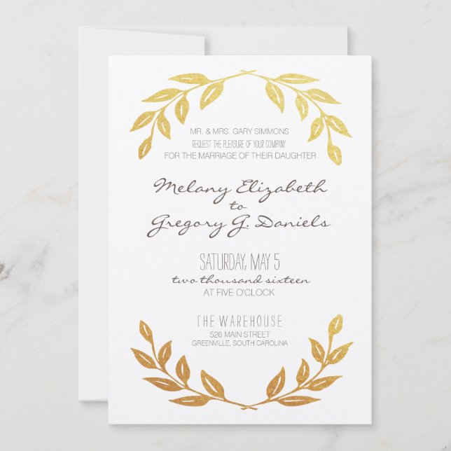Laurel Wreath Gold Leaf Faire-part de mariage (Devant)