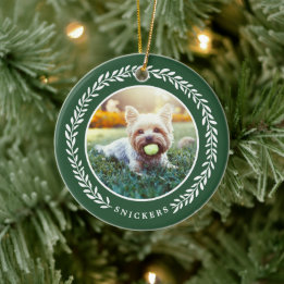 Laurel Wreath Pet Photo Ornement de Noël | Vert