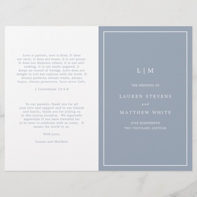 Lauren Dusty Blue Monogram Mariage élégant (Devant)