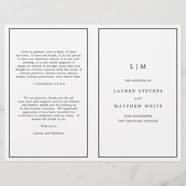 Lauren Noir et Blanc Monogramme Mariage élégant (Devant)