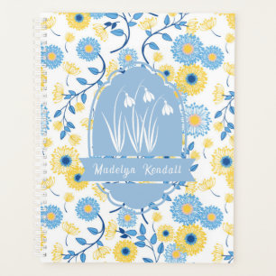 Laurentien floral bleu et jaune avec nom personnal
