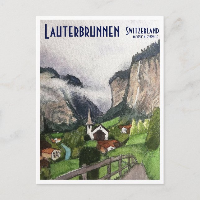 Lauterbrunnen Suisse voyage carte postale art (Devant)
