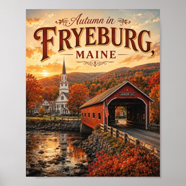 L'automne à Fryeburg Maine Affiche de voyage vinta (Devant)