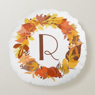 L'automne lunaire laisse Wreath Monogramme Coussin