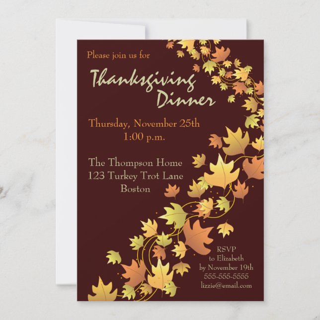 L'automne quitte Thanksgiving Invitation (Devant)