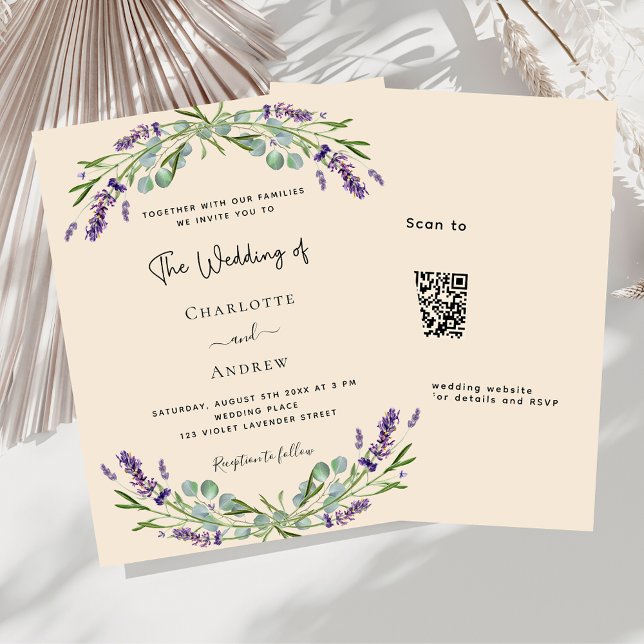 Lavande beige QR RSVP budget faire-part de mariage (Créateur téléchargé)