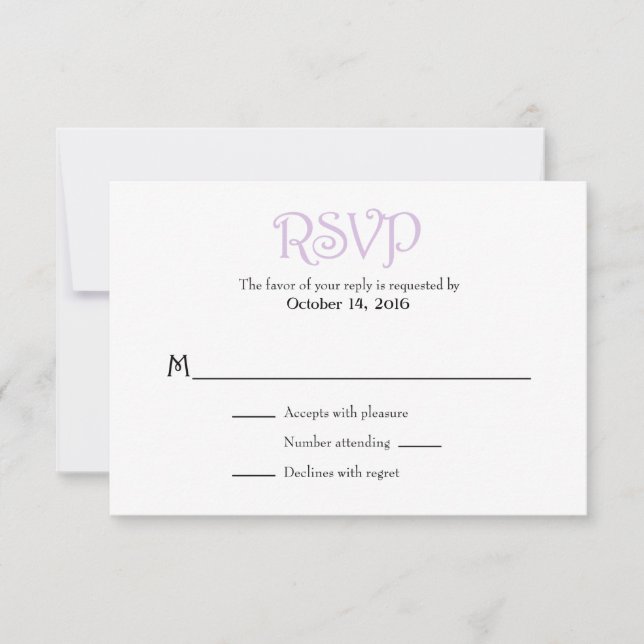 Lavande Blanc Plaine Simple Mariage Cartes RSVP (Devant)