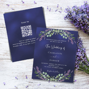 Lavande bleu QR RSVP faire-part de mariage budgéta