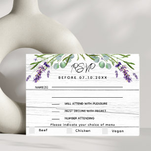Lavande bois blanc mariage menu réponse RSVP