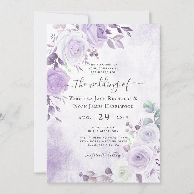 Lavande d'aquarelle violet Florales Invitation (Devant)