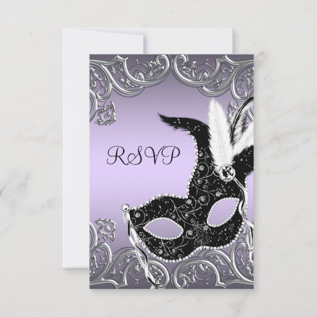 Lavande d'argent et Black Masquerade Party RSVP (Devant)