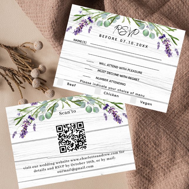 Lavande en bois menu QR code mariage réponse RSVP (Créateur téléchargé)