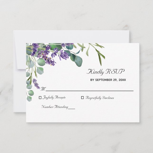 Lavande et Eucalyptus Elegant Wedding Carte RSVP (Devant)