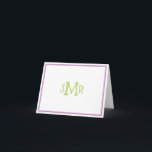 Lavande et Monogramme vert plié Carte de remerciem<br><div class="desc">Paraphes vert mignonne monogrammé avec carte de remerciements plié à la bordure de lavande (blanc blanc à l'intérieur) Parfait pour carte de remerciements bébé.</div>