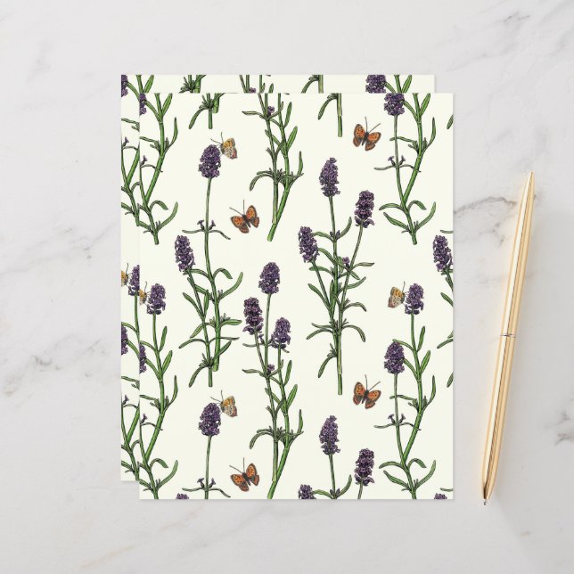 Lavande et papillons sur blanc (Devant/Arrière en situation)
