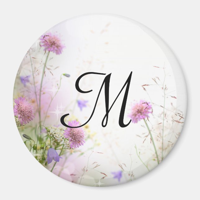 Lavande Fleurs sauvages Monogramme Aimant initial (Devant)