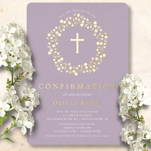 Lavande Floral Confirmation Foil Invitation