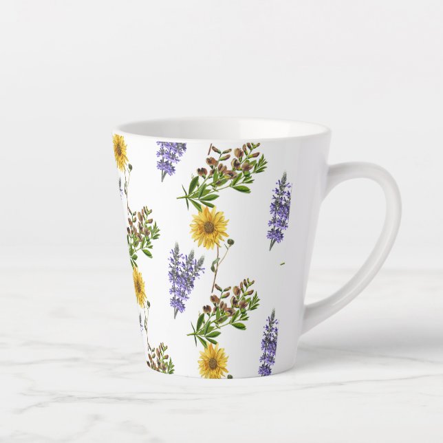 Lavande florale et Motif de tournesol Latte Mug (Droite)