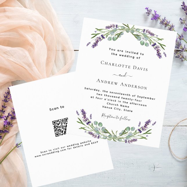 Lavande florale QR Détails faire-part de mariage (Créateur téléchargé)