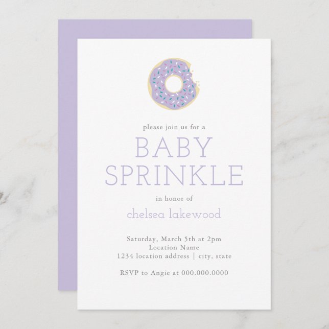 Lavande Genre Neutre Baby Sprinkle Invitation (Devant / Derrière)