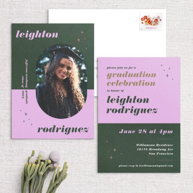 Lavande & Green Photo Grad Invitation & Faire-part (Créateur téléchargé)