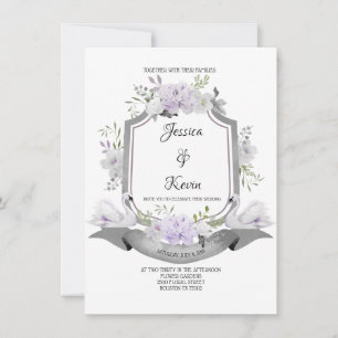 Lavande Gris Crest Swan Faire-part de mariage
