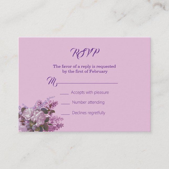 Lavande, Lilacs, Roses, Mariage Carte RSVP (Devant)