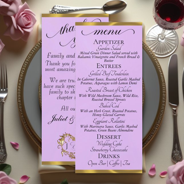 Lavande/Or - Menu Monogramme & Merci (Créateur téléchargé)