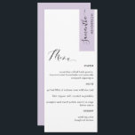 Lavande personnalisée avec le nom d'hôte Elegant M<br><div class="desc">Pourquoi passer à l'endroit cartes et cartes de menu quand vous pouvez avoir un élégant menu tout-en-un élégant personnalisé avec chaque nom d'invité! Contemporain, simple et élégant design avec belle calligraphie manuscrite moderne. Grattez sur le coin supérieur droit dans le ton de lavande attrayant avec nom d'invité en noir. Retour...</div>