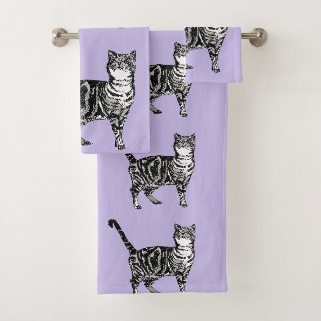 Lavande Purple Tabby Chat Chats Filles Ensemble de (En situation)