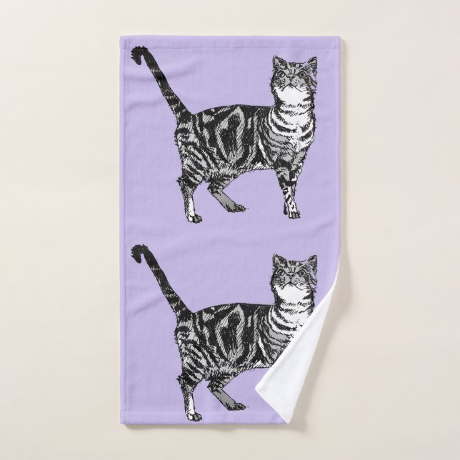 Lavande Purple Tabby Chat Chats Filles Serviette (Serviette à main)