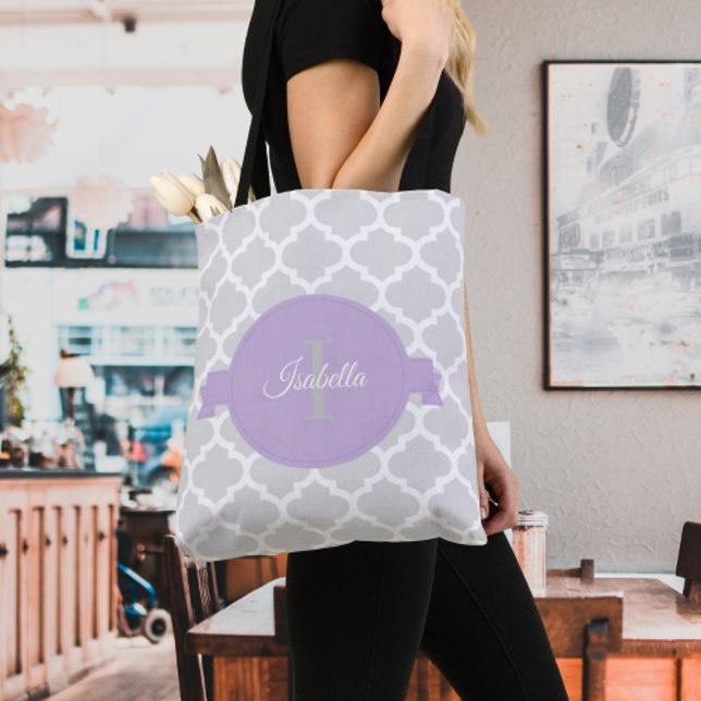 Lavande Quatrefoil Sac fourre-tout personnalisé (Lavender Quatrefoil Personalized Tote Bag)