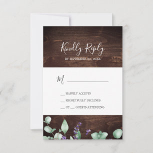 Lavande rustique Carte RSVP en bois simple