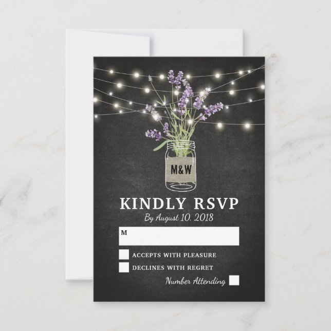 Lavande rustique Mason Jar Lumières Mariage RSVP (Devant)
