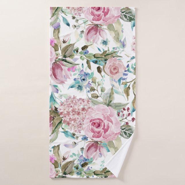 Lavande turquoise rose chic de pays vintage (Serviette de bain)