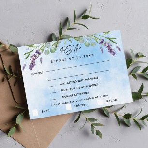 Lavande vert bleu menu mariage réponse RSVP