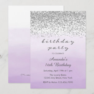 Lavande violet et argent Invitation d'anniversaire