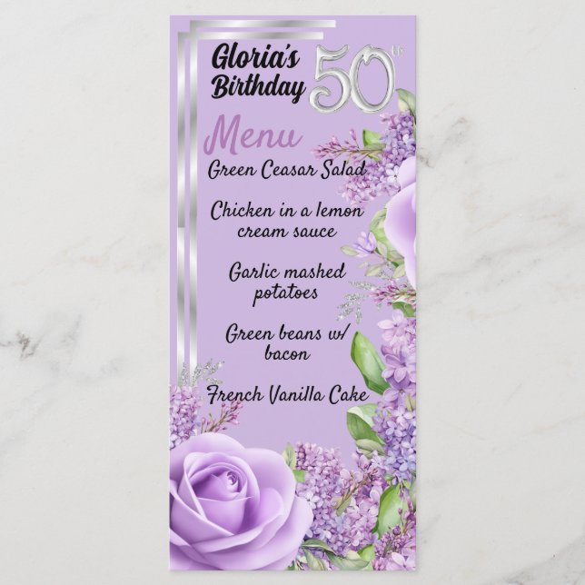 Lavande violet jalon 50e anniversaire menu (Devant)