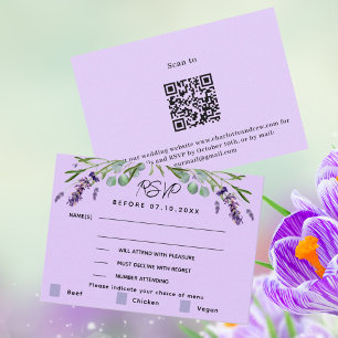 Lavande violet menu mariage QR réponse RSVP carte