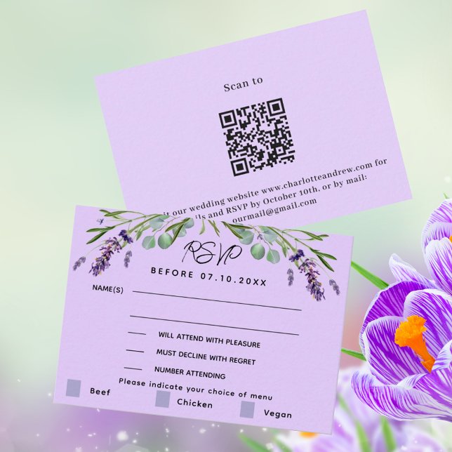 Lavande violet menu mariage QR réponse RSVP carte (Créateur téléchargé)
