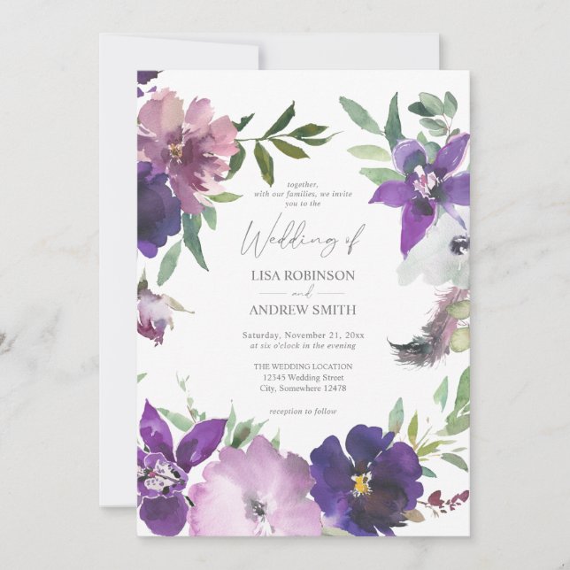 Lavande violette et Faire-part de mariage florale  (Devant)