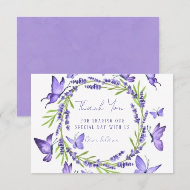Lavande Wisteria & Papillons Mariage Merci (Devant / Derrière)