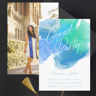 Lave couleur bleu vert Grad Party Invitation