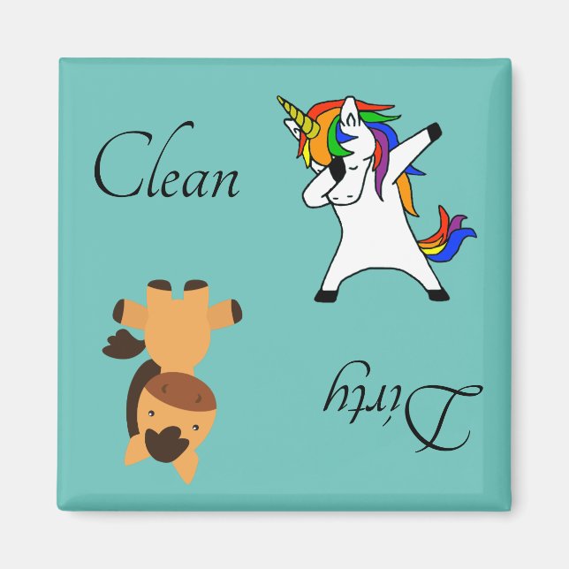 Lave-vaisselle sale propre Magnet Dabbing Unicorne (Devant)