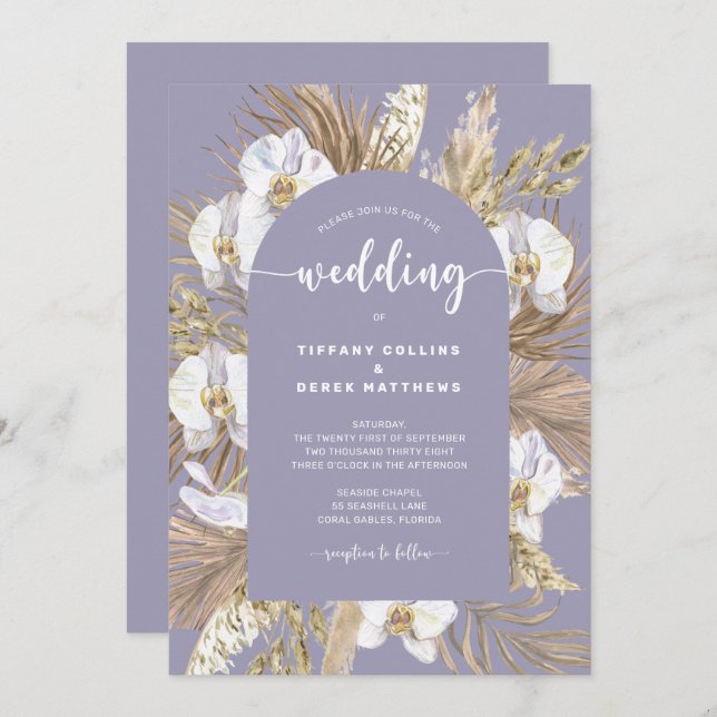 Lavendar Pampas Grass Arch Faire-part de mariage (Devant / Derrière)